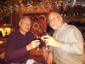 The author, (right), shares a toast with his buddy Errol.