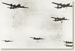 B-29 Superfortress bombers drop incendiary bombs over Tokyo. March 1945